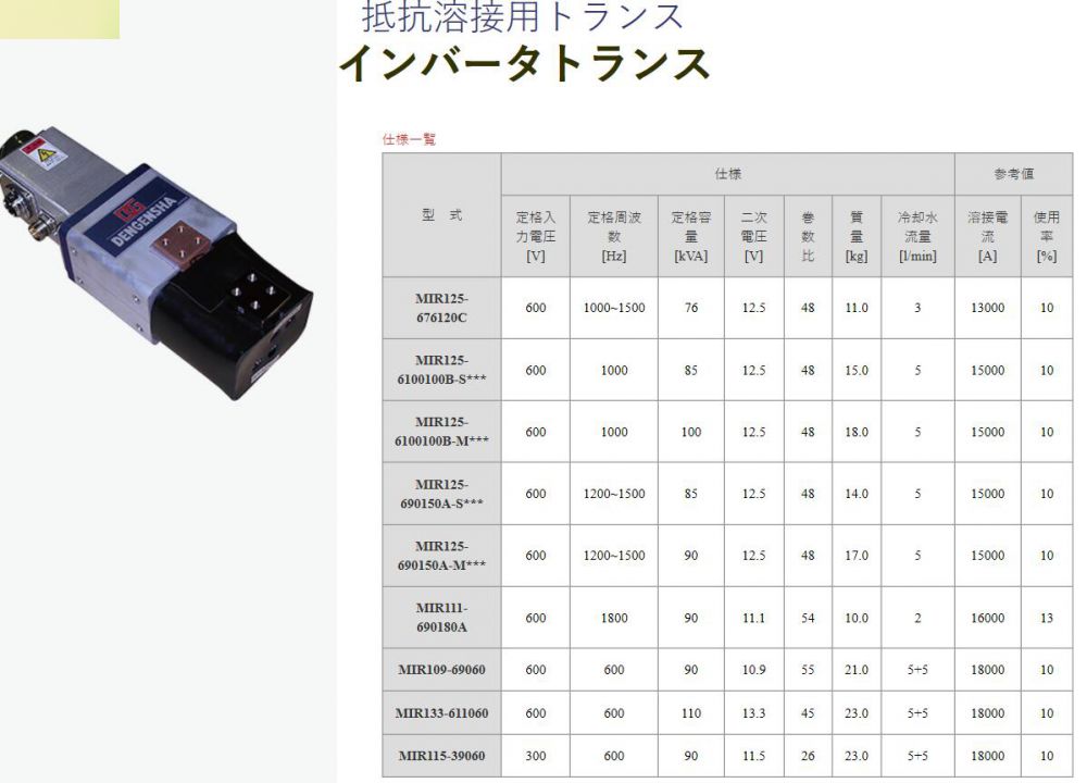 DENGENSHATOA電阻焊變壓器型號MIR109-690...