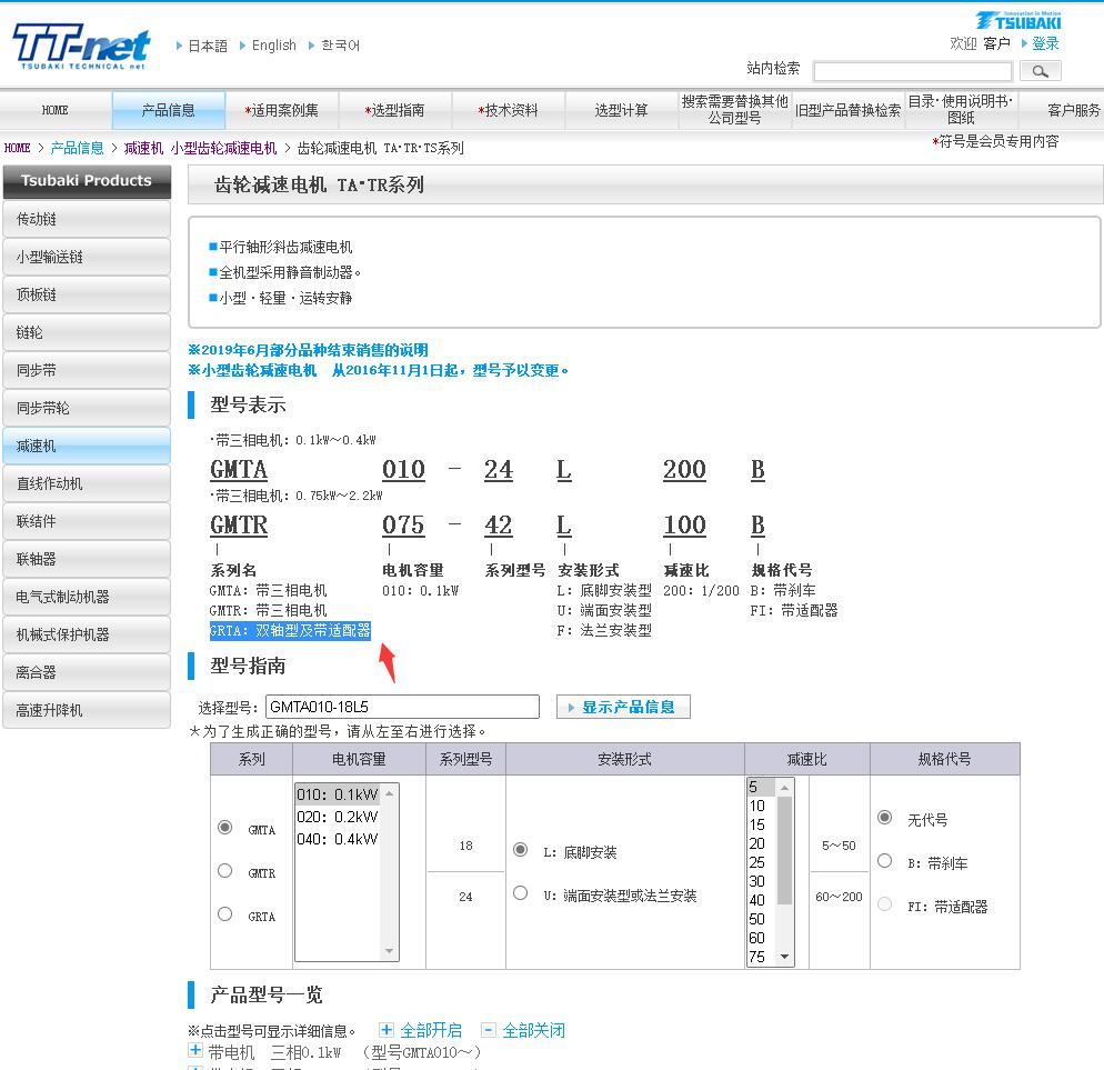 不含馬達（dá）GRTA係列椿（chūn）本減（jiǎn）速機型號GRTA150-38L10