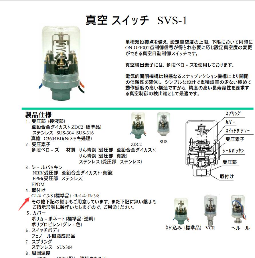 日本SANWA三和壓力開關型號：SVS-1