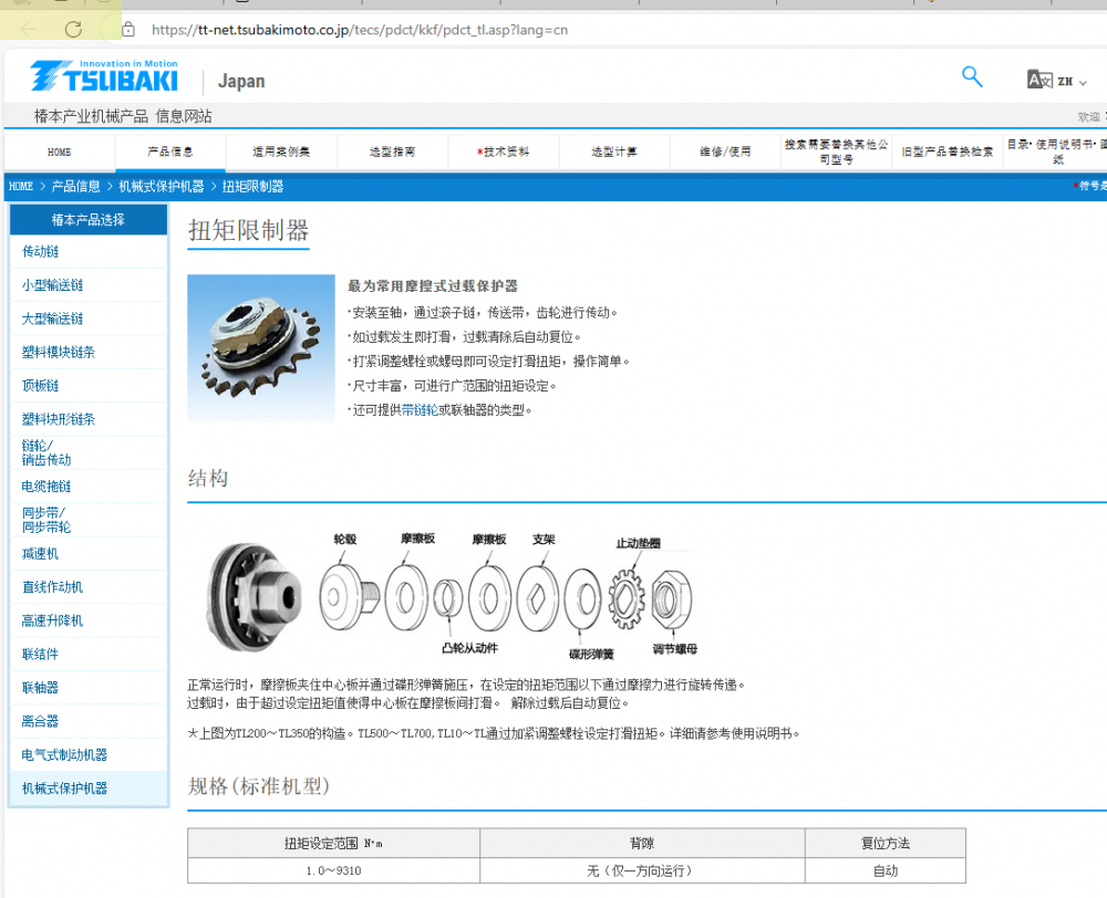 日（rì）本SUBAKI椿本 扭矩限製器  型號：TL350-1  ...