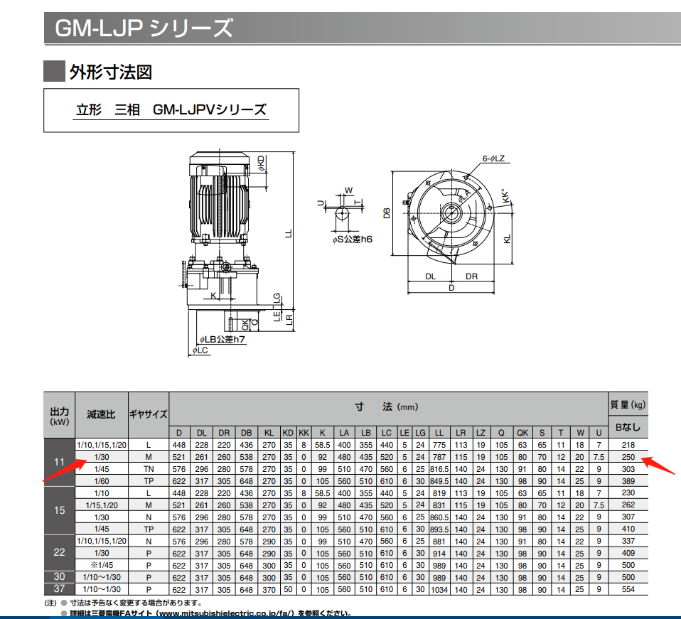 三菱立式減速機型號（hào）GM-LJPV-11KW-4P-1/30-...
