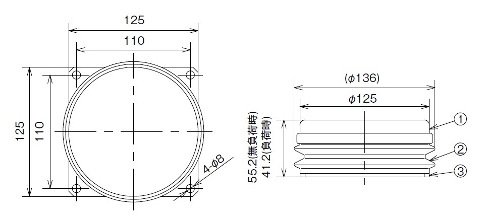 KURASHIKI 倉敷化工 _防震腳座/腳輪_Compo Mount係列　KSC-100 ~ KSC-560　平（píng）麵尺寸圖