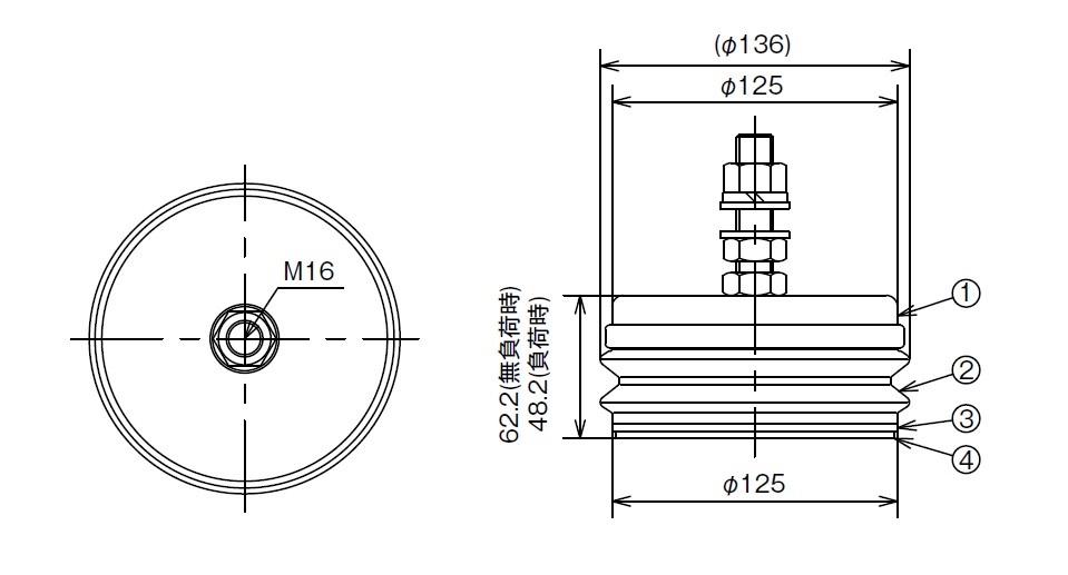 KURASHIKI 倉敷化工 _防震腳座/腳輪_Compo Mount係列　KSC-100L ~ KSC-300L　平麵尺寸圖